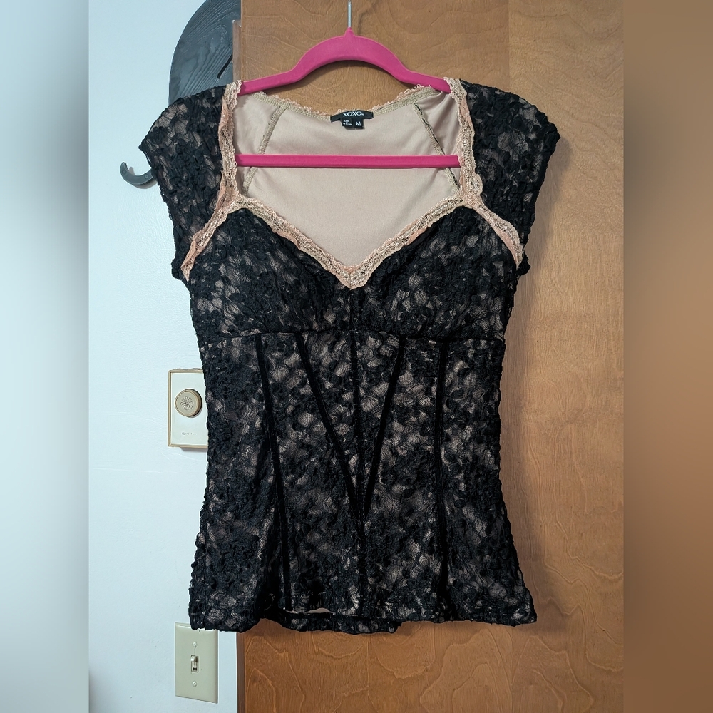 Black Lace Cap Sleeve Top